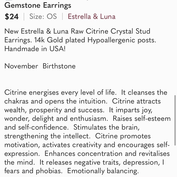 🆕 New Raw Citrine Crystal Stud Gemstone Earrings, gold posts - Picture 7 of 7